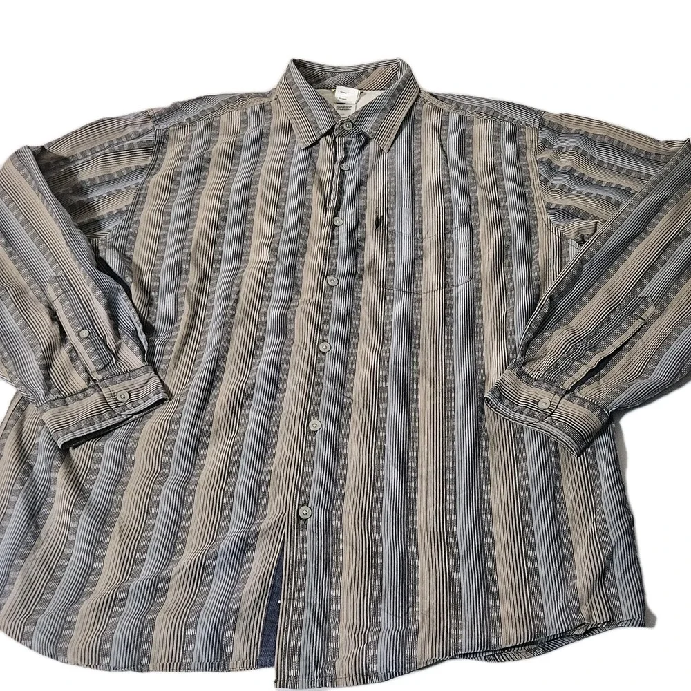North Face Shirt Men's L‎ Cream/Blue Long Sleeve Lightweight Button Up Pocket